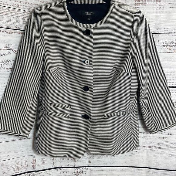 Talbots Jacket Womens size 8 the jackie fit Blazer  striped button Up preppy New - Picture 2 of 9